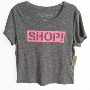 Aeropostale Gray and Pink Shop ! Crop Tee Size LG